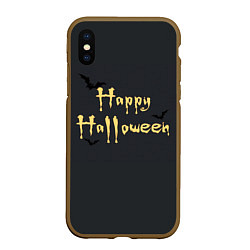 Чехол iPhone XS Max матовый Happy Halloween надпись с летучими мышами