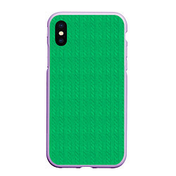 Чехол iPhone XS Max матовый Зеленый вязаный свитер, цвет: 3D-сиреневый