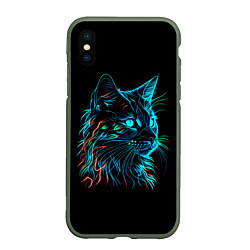 Чехол iPhone XS Max матовый Неоновый котик, цвет: 3D-темно-зеленый