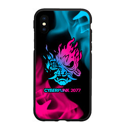 Чехол iPhone XS Max матовый Cyberpunk 2077 - neon gradient, цвет: 3D-черный