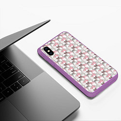 Чехол iPhone XS Max матовый Маленький зайчики паттерн, цвет: 3D-фиолетовый — фото 2