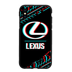 Чехол iPhone XS Max матовый Значок Lexus в стиле glitch на темном фоне, цвет: 3D-черный