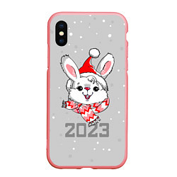 Чехол iPhone XS Max матовый Белый кролик в шарфе 2023, цвет: 3D-баблгам