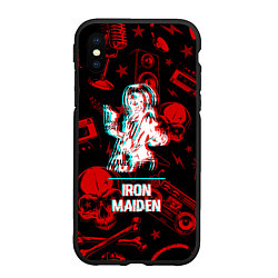 Чехол iPhone XS Max матовый Iron Maiden rock glitch