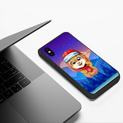 Чехол iPhone XS Max матовый Новогодний зайчик на фоне гор, цвет: 3D-черный — фото 2