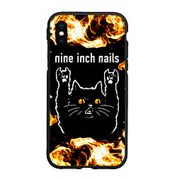 Чехол iPhone XS Max матовый Nine Inch Nails рок кот и огонь