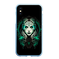 Чехол iPhone XS Max матовый Готическая ведьма на чёрном фоне, цвет: 3D-голубой