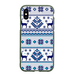 Чехол iPhone XS Max матовый Happy new year, blue deer