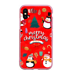 Чехол iPhone XS Max матовый Merry christmas art, цвет: 3D-розовый