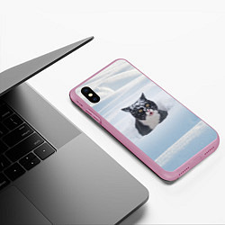 Чехол iPhone XS Max матовый Кот встречает свой Новый Год, цвет: 3D-розовый — фото 2