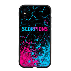 Чехол iPhone XS Max матовый Scorpions - neon gradient: символ сверху, цвет: 3D-черный