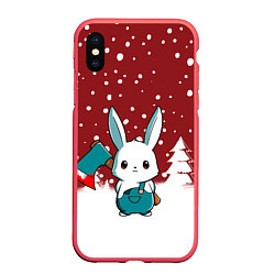 Чехол iPhone XS Max матовый Кролик лесоруб, цвет: 3D-красный