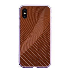 Чехол iPhone XS Max матовый Абстрактные белые линии на коричневом паттерне, цвет: 3D-светло-сиреневый