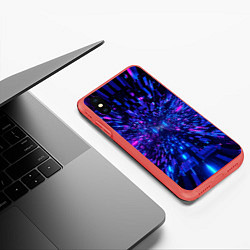 Чехол iPhone XS Max матовый Киберпанк синий неоновый тоннель, цвет: 3D-красный — фото 2