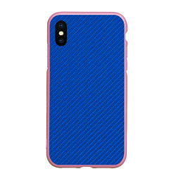 Чехол iPhone XS Max матовый Плетёная синяя ткань - паттерн, цвет: 3D-розовый