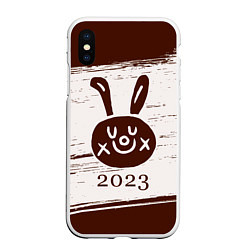 Чехол iPhone XS Max матовый Кролик 2023 рисованный на светлом, цвет: 3D-белый