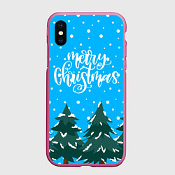 Чехол iPhone XS Max матовый Merry christmas - Ёлочки, цвет: 3D-малиновый