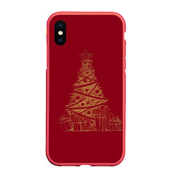 Чехол iPhone XS Max матовый Новогодняя ёлка, цвет: 3D-красный