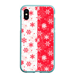 Чехол iPhone XS Max матовый Снежинки красно-белые, цвет: 3D-мятный