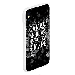 Чехол iPhone XS Max матовый Самая лучшая нянечка в мире - снежинки, цвет: 3D-белый — фото 2