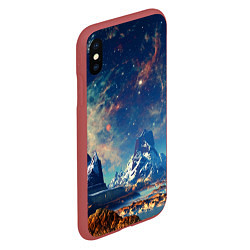 Чехол iPhone XS Max матовый Горы и бескрайний космос, цвет: 3D-красный — фото 2