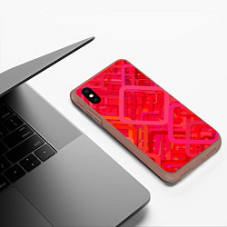 Чехол iPhone XS Max матовый Красные абстрактные геометрические ромбы, цвет: 3D-коричневый — фото 2