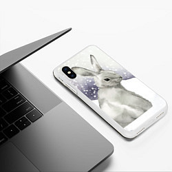 Чехол iPhone XS Max матовый Милый кролик на снегу, цвет: 3D-белый — фото 2