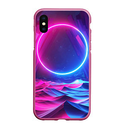 Чехол iPhone XS Max матовый Круг и разноцветные кристаллы - vaporwave, цвет: 3D-малиновый