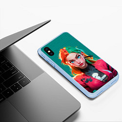 Чехол iPhone XS Max матовый Нейросеть - киберпанк аниме, цвет: 3D-голубой — фото 2