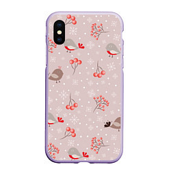 Чехол iPhone XS Max матовый Птицы снегири и зимние ягоды