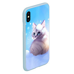 Чехол iPhone XS Max матовый Заснеженный котик, цвет: 3D-голубой — фото 2