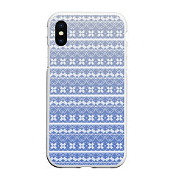 Чехол iPhone XS Max матовый Белый скандинавский орнамент на серо-голубом фоне, цвет: 3D-белый