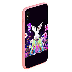 Чехол iPhone XS Max матовый Кролик в цветах на черном фоне, цвет: 3D-баблгам — фото 2