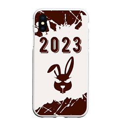 Чехол iPhone XS Max матовый 2023 Кролик хитрый на светлом, цвет: 3D-белый