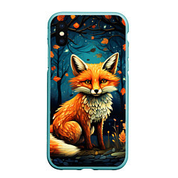 Чехол iPhone XS Max матовый Лиса в Folk Art стиле, цвет: 3D-мятный