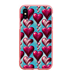 Чехол iPhone XS Max матовый Паттерн красные абстрактные сердца, цвет: 3D-баблгам