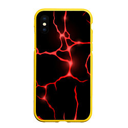 Чехол iPhone XS Max матовый Красные неоновые трещины, цвет: 3D-желтый