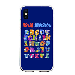 Чехол iPhone XS Max матовый Латинский алфавит для детей, цвет: 3D-белый