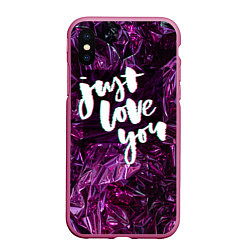 Чехол iPhone XS Max матовый Just love you, цвет: 3D-малиновый