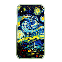 Чехол iPhone XS Max матовый Винсент ван Гог, звездная ночь, цвет: 3D-салатовый