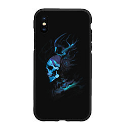 Чехол iPhone XS Max матовый Blue skeleton with horns, цвет: 3D-черный