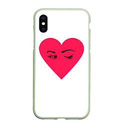 Чехол iPhone XS Max матовый Красное сердце - любовь с глазами, цвет: 3D-салатовый