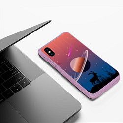 Чехол iPhone XS Max матовый Сатурн на фоне падающих звезд и кометы, цвет: 3D-сиреневый — фото 2