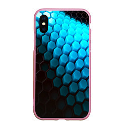 Чехол iPhone XS Max матовый Abstraction neon blue, цвет: 3D-розовый