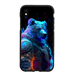 Чехол iPhone XS Max матовый Неоновый медведь воин, цвет: 3D-черный