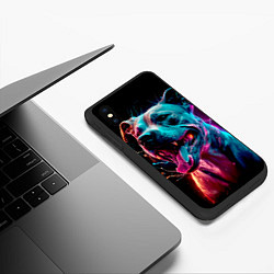 Чехол iPhone XS Max матовый Неоновый стаффордширский терьер, цвет: 3D-черный — фото 2