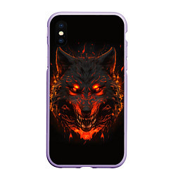 Чехол iPhone XS Max матовый Морда огненного волка, цвет: 3D-светло-сиреневый