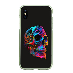 Чехол iPhone XS Max матовый Неоновый череп, цвет: 3D-салатовый