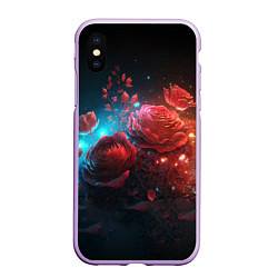 Чехол iPhone XS Max матовый Алые розы в ночном лесу, цвет: 3D-сиреневый