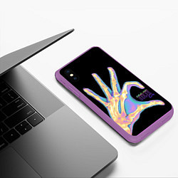 Чехол iPhone XS Max матовый Сердечко левой рукой - неоновый рентген, цвет: 3D-фиолетовый — фото 2